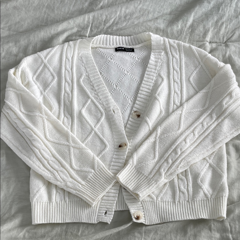 SHEIN Ivory Textured Knit Cardigan